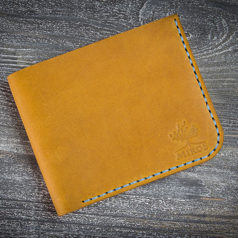 Leather wallet yellow wallet personalized wallet men wallet