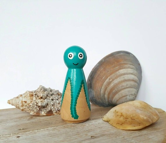 Wooden Peg Doll Pegdoll Toy Octopus Ocean Sea Handpainted Play