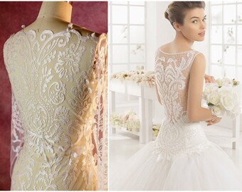 Ivory soft wedding lace, guipure lace fabric, Soft alencon lace fabric, Bridal lace, HAUTE COUTRE Lace fabric - (CLF7292)