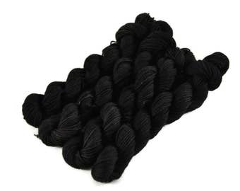20% Off Mini Skeins, Mini Sock Yarn, Hand Dyed Yarn, Sock Weight, Superwash Merino Wool Yarn, Knitting Yarn, Sock Yarn, black - Onyx