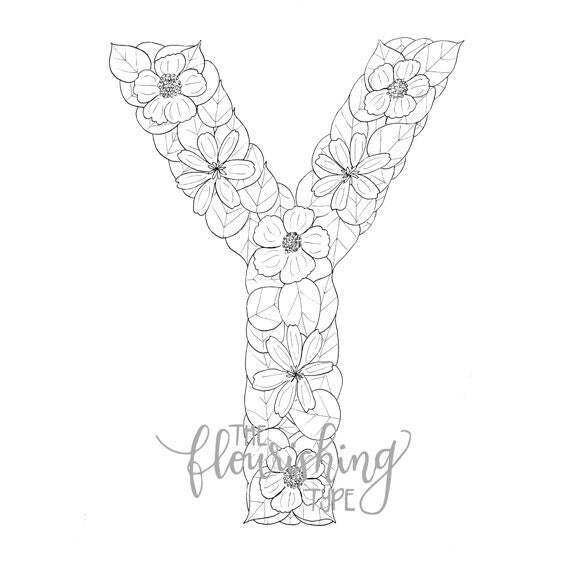 printable colouring page letter y floral inspired yarrow