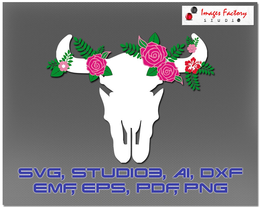 Download Cow skull svg silhouette cut file bull floral western