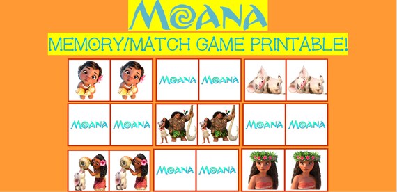 Moana Memory/Match Game-Printable-PDF-Instant Download