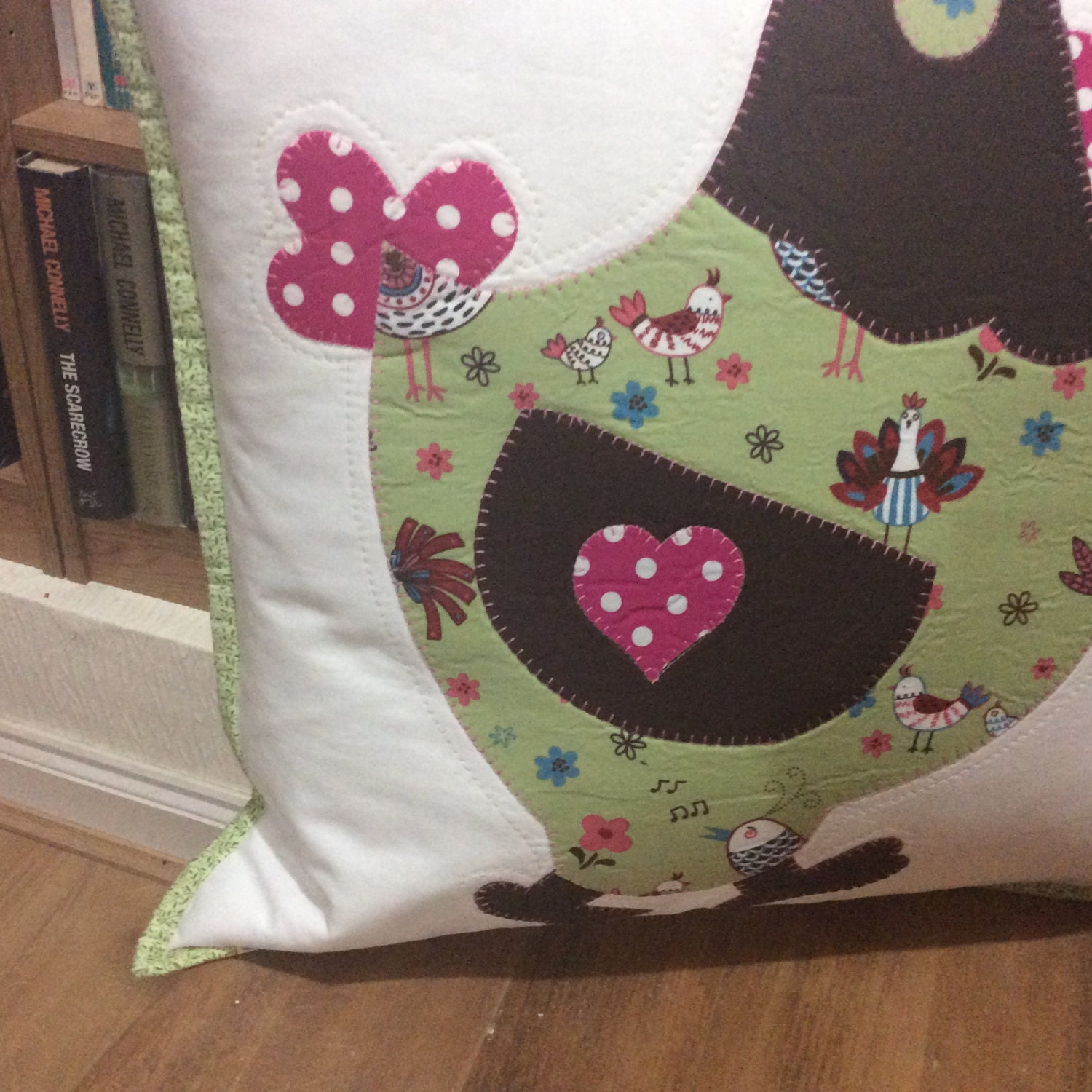 Applique patchwork cushion featuring a by MyBigFatQuarterQuilt