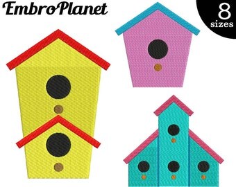 Birds House - Embroidery Designs Instant Download Digital Graphic File Stitch 4x4 5x7 inch hoop tree house cute bird home birdhouse set 502e