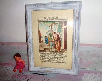 Shabby Chic picture frame pharmacy Merck image rare old German font
