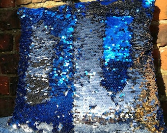Sparkling Royal blue and silver two tone sequin cushions
