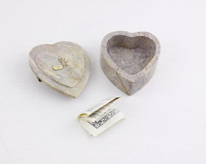 Heart shaped box by Jo Marz, decorative small stone box with cherub on the inside, ring box, jewelry box, trinket box gift idea for her