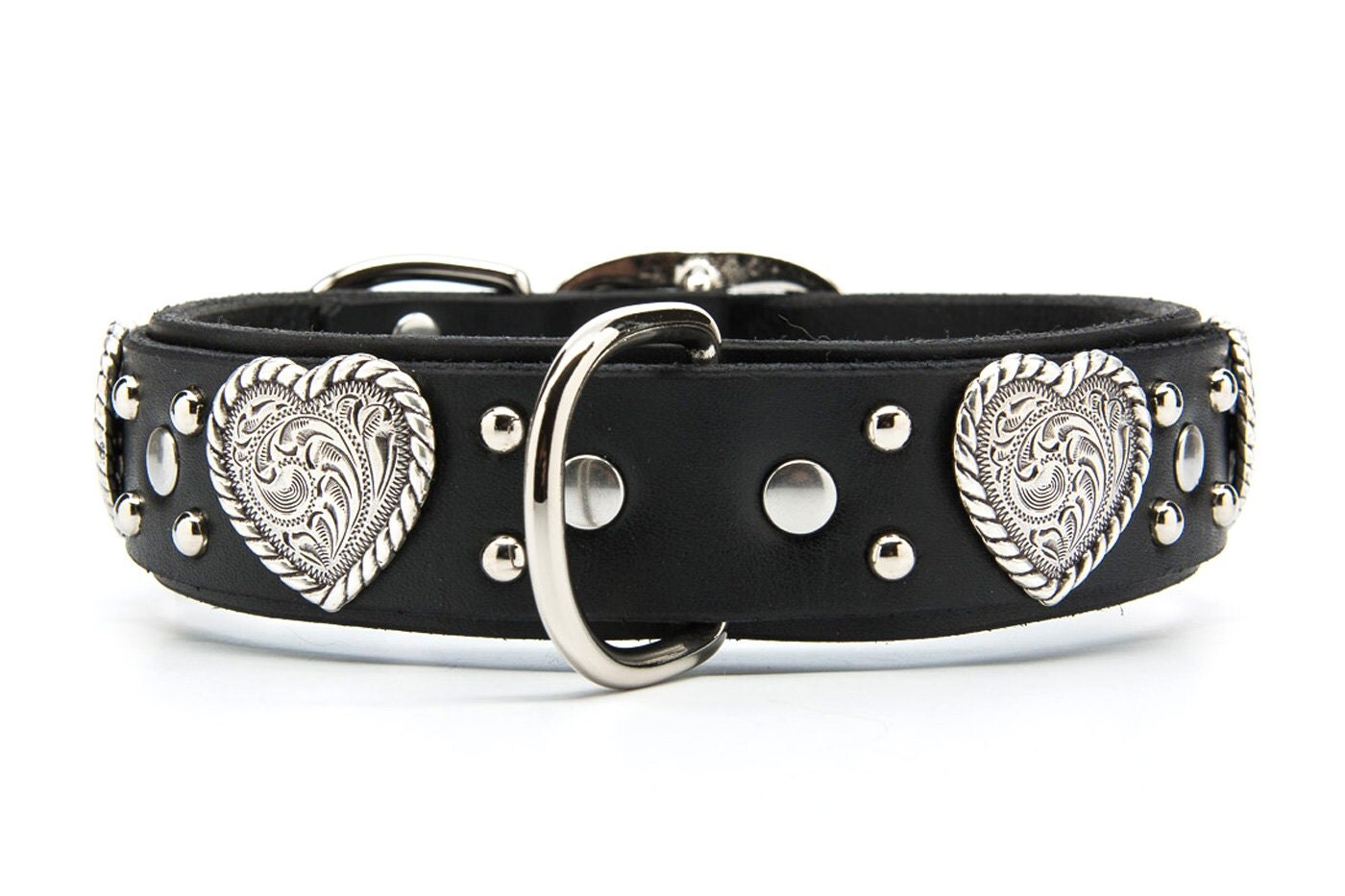 Leather Dog Collar Hearts Dog Collar Large Dog by WhiskeyCollars