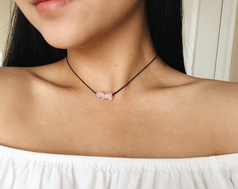 Rose Quartz Choker, Rose Quartz Necklace, Pink Crystal Choker, Pink Stone Choker, Festival Choker, Boho Choker, Pink Gemstone Choker