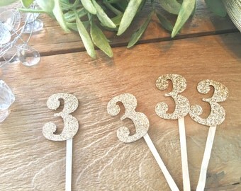 Third Birthday Cupcake Toppers, 3rd Birthday Cupcake Toppers, Gold 3 Cupcake Toppers, Three Birthday Cupcakes
