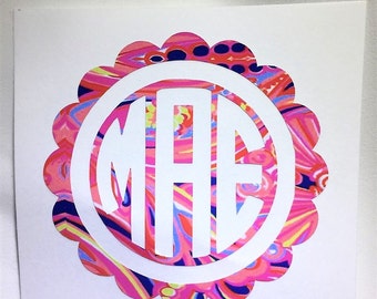 Lilly Pulitzer Inspired Monogram, lilly pulitzer personalized decal, lilly monogram, vinyl decal, monogram yeti decal, yeti decal, lilly P