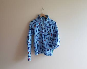 Vintage Patagonia fleece pullover, synchilla, 90s synchilla, rare Patagonia sweater, bug sweater, baby blue, made in USA, size medium