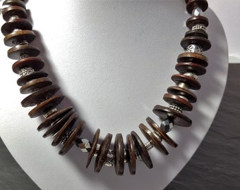 Necklace, wooden Necklace dark brown