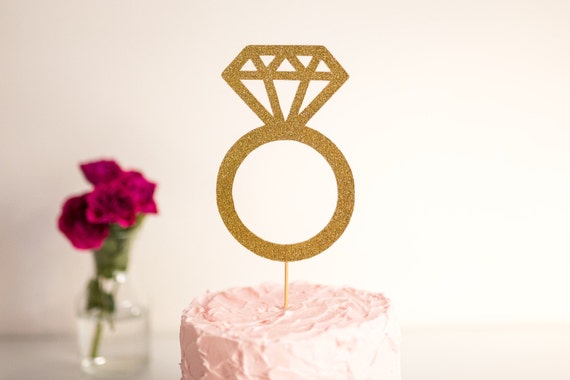 Glitter Gold Diamond Ring Cake Topper Bridal Cake Topper