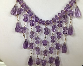 Amethyst Necklace, Natural Amethyst Drop Down Necklace, Hand-Made Necklace