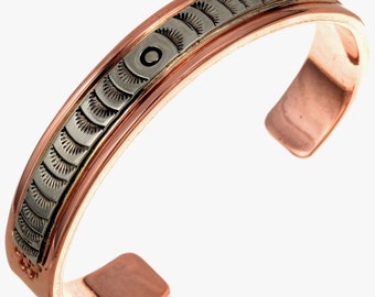 Navajo Copper Bracelet Hammered with Silver Heavy Gauge Cuff