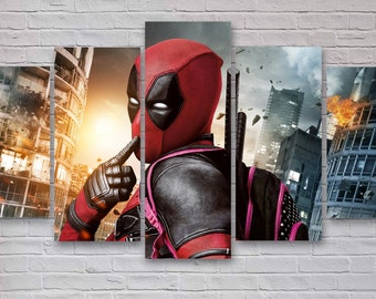 Deadpool 5 Panel / Piece Canvas - Wall Canvas - Wall Art - Office - Bedroom Wall Art - Multi Panel - #034