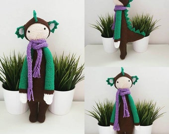Handmade Dino the dragon / dinosaur by Lalylala pattern - Dinosaur Doll - Stuffed Crochet Dragon/Dinosaur - Crochet Doll - Amigurumi Doll