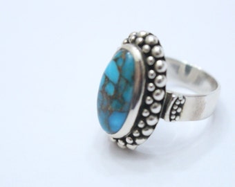 Oval Turquoise 925 Sterling Silver Ring Size 7