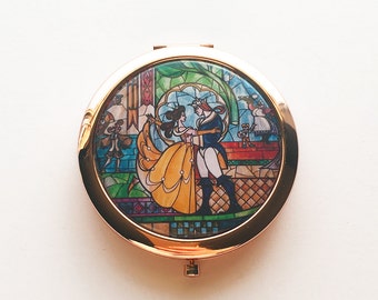 Beauty and the Beast Stained Glass Portrait Compact Mirror