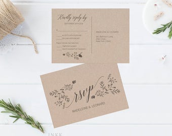 RSVP Postcard, RSVP template, Wedding rsvp, rsvp Postcard, wedding rsvp cards, rsvp printable, Response Card, PDF Instant Download #E008
