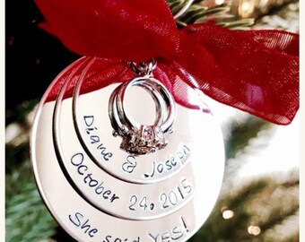 Personalized engagement ornament couples first Christmas she said yes engagement ring engagement gift date of engagement custom