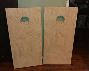 Unfinished cornhole boards, bean bag toss