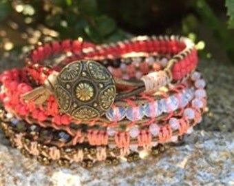 Red and Brass Wrap Bracelet