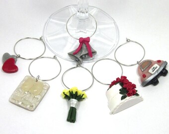 Bridal Shower Wine Charms, Wedding Charms, Engagement Party, Anniversary Party Charms, Party Favors
