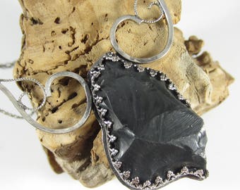 Volcano Sculpted Necklace - Black Obsidian in Sterling Silver