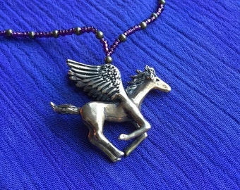 Bronze Pegasus Necklace/ Handmade Beaded Necklace/ Unique Necklace