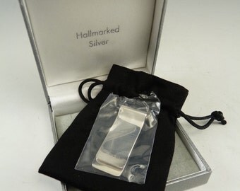 Sterling Silver MONEY CLIP - Small Hallmarks - For Engraving - Boxed