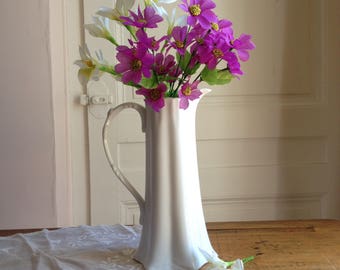 French vintage pitcher. Vintage jug. White glazed earthenware pitcher. French country home style. French déco. Shabby