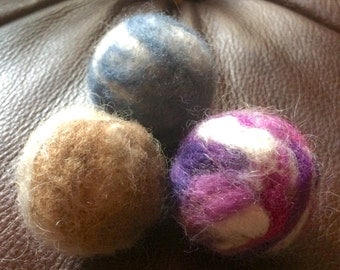 Set of 3 Marble Multi-Color Wool Needle Felted Catnip Filled Cat Toy Balls