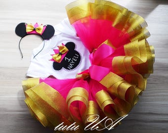 Hot Pink and Gold Minnie Mouse Birthday , Pink Gold Minnie First Birthday Girl Disney World 1 Birthday Personalized Birthday , Minnie tutu