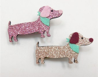 dachshund hair clip, toddler girl hair accessories, Easter basket filler, glitter hair clips for girls, alligator hair clips, puppy hair