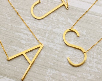 Large Letter Necklace , Oversized letter Gold Alphbet Necklace, Gold/ Silver alphabet jewelery Gift, Friendship/ Friends/ best friend Gifts