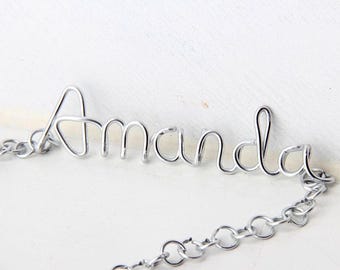 Sterling Silver Wire Name Necklace, Custom Name Necklace, Personalized Name Necklace, Bridesmaid Necklace, Personalized Name Jewelry Gifts