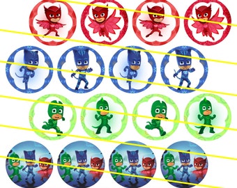 PJ Masks 1.5" circles printables - 1" circles, bottle cap images, stickers