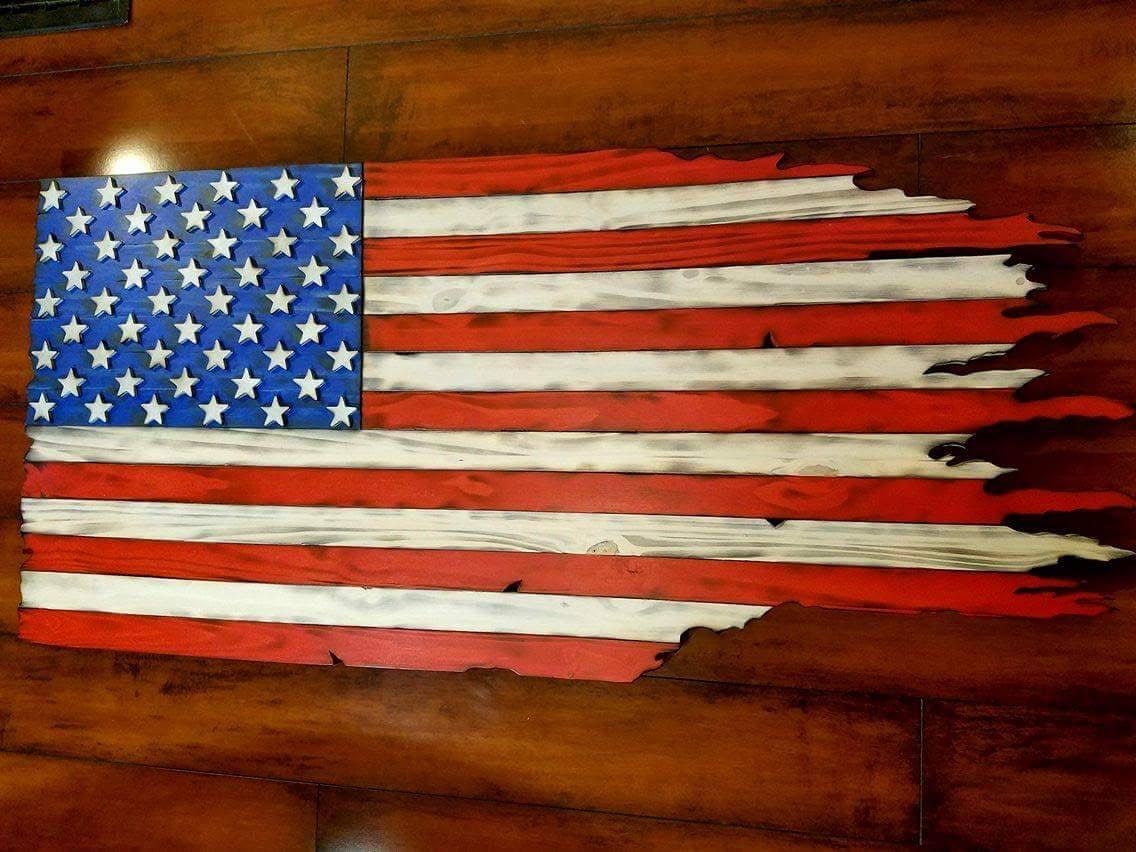 Wood Flag Tattered Flag Distressed Flag Wood Burned Flag