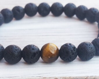 Black Lava Mens Bracelet Chakra Tiger Eye Bracelet Men Black Bracelet Men Style Mens Jewellery Gifts For Him Boyfriends Gifts Fathers Gifts