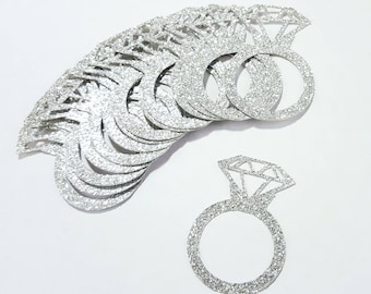25 pcs Silver Glitter DIAMOND RING Confetti / Bridal Shower Decor / Engagement Party Decorations / Wedding Decor / Bachelorette Party Decor