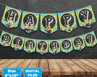 Minions banner, minions birthday banner, despicable me banner, minions birthday party, minion supplies, minion instant download,minion decor