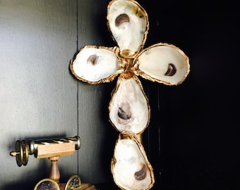 Gold Leafed Oyster Cross - FREE SHIPPING