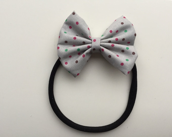 Gray Dots fabric hair bow or bow tie