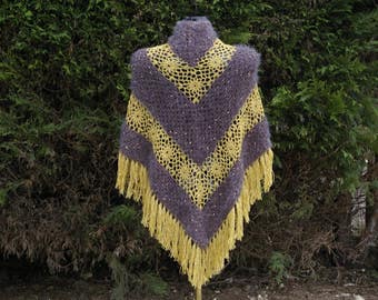 Crochet shawl. Gray shawl, bronze with glitter.