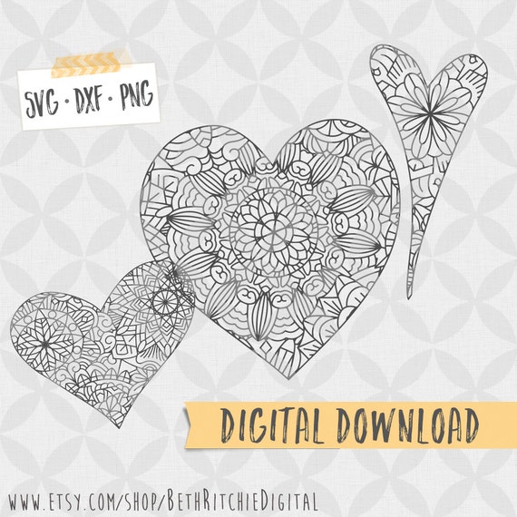 Download Heart Mandala (set of 7) Digital Files - SVG PNG DXF ...