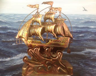 Vintage Metal Sailboat Music Box by Chinese Craftsmen