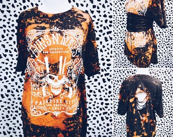 Guns N Roses Shirt Mini Dress - Bleached, Distressed Shredded Shirt, Tee, Band Shirt, Repurposed, Vintage Inspired, Mini Dress